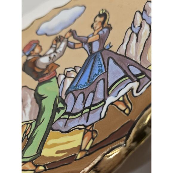 Antique Plate 1893-1923 Embossed "FOREIGN" on Back Old Folkart Dancing Couple - Picture 9 of 11